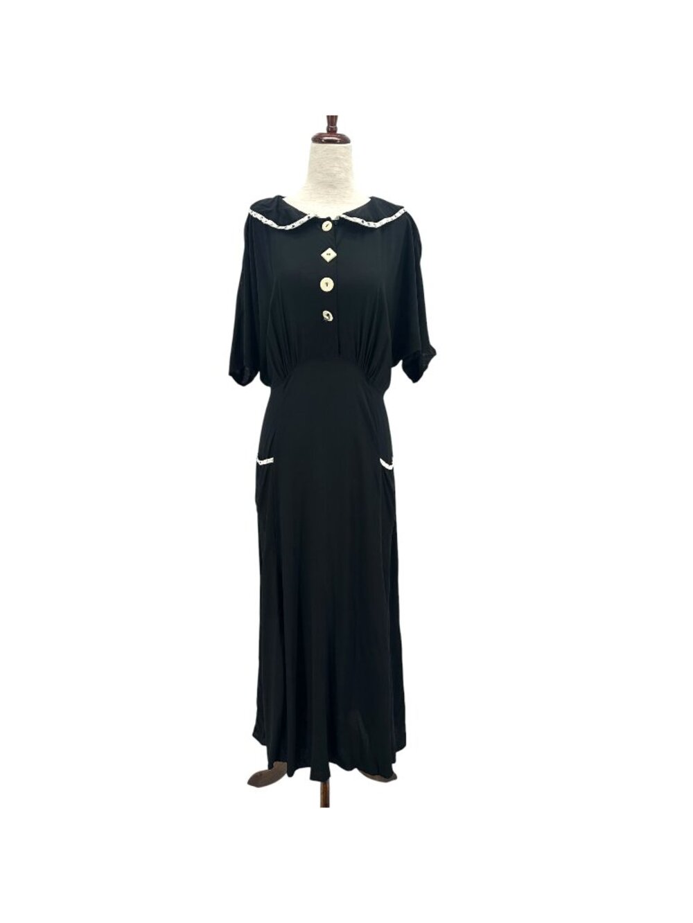 Vintage Janice McCarty Womens Small Dress Maxi Statement Buttons Black Nineties